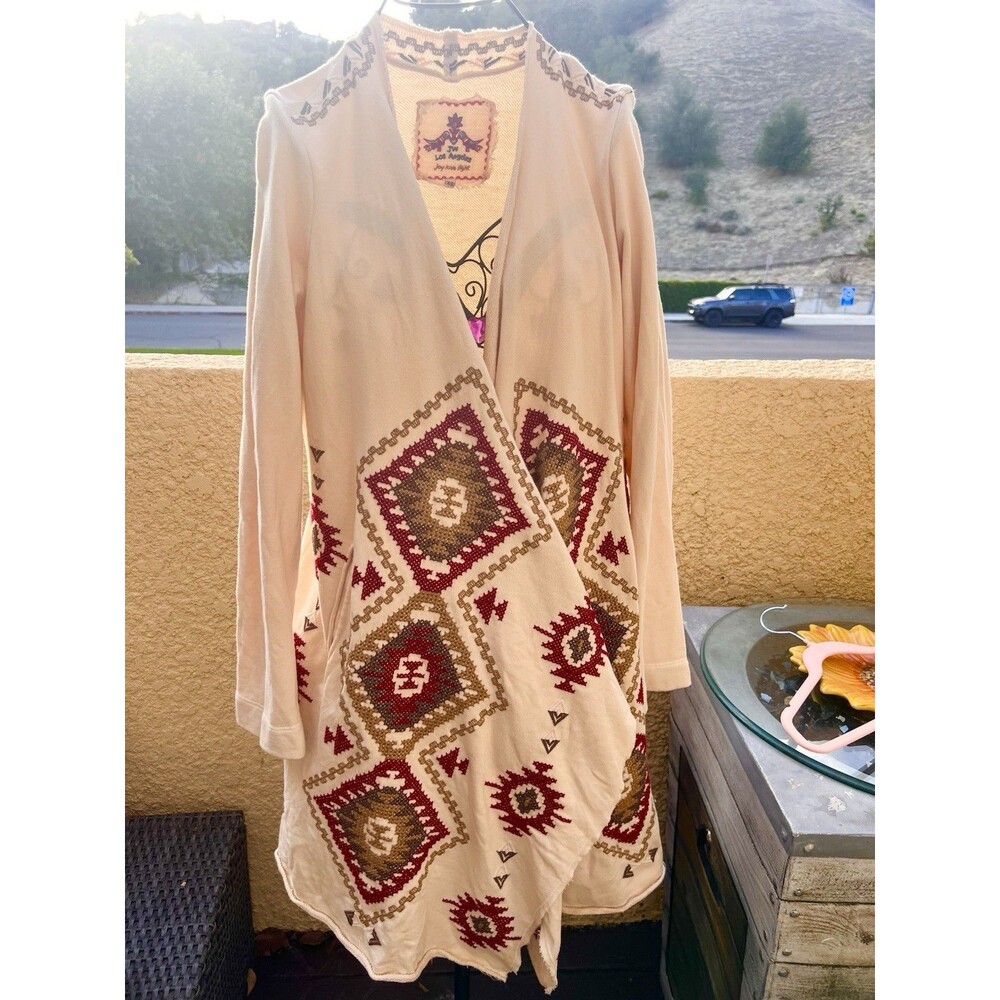 Johnny Was Stunning Embroidered Wrap Cardigan Design Cream Size XS (fits To L)